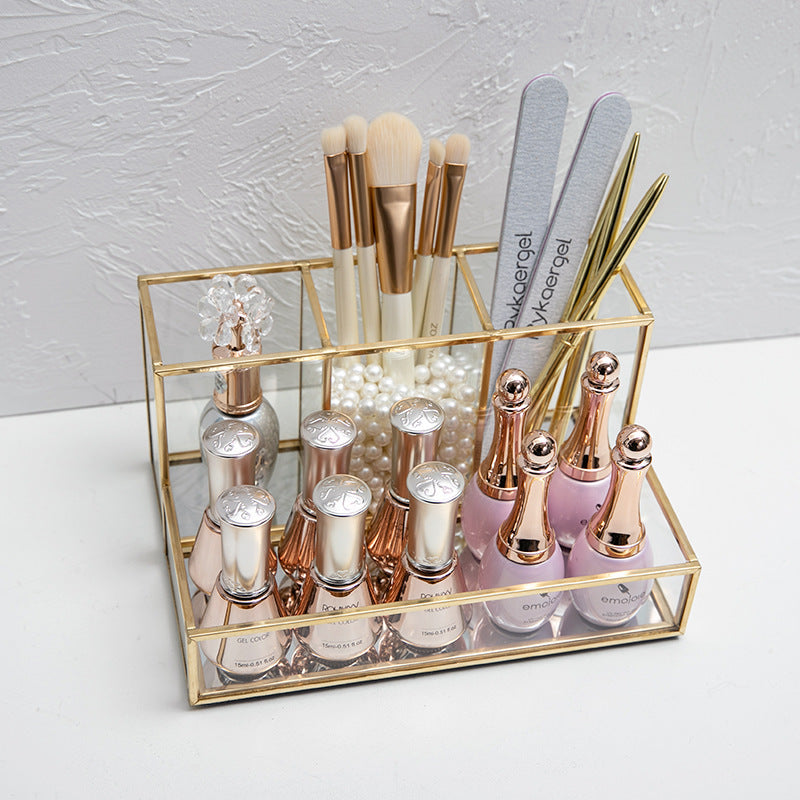 Glass Makeup Organizer Bathroom Cosmetic Organizer With Golden Glass Makeup Organizer Bathroom Cosmetic Organizer With Golden